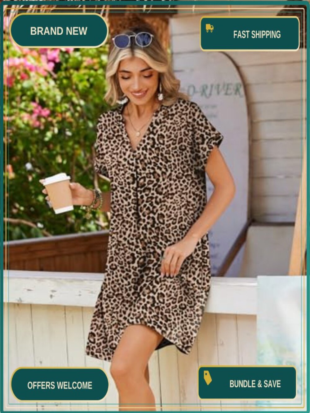 Women's Floral Shift Mini Sundress with Pockets Short Sleeve Casual - Picture 2 of 6